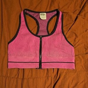 Love & Sports Pink Zip-Front Sports Bra